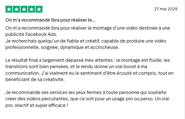 Avis client Trustpilot 5 étoiles