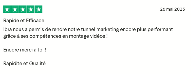 Avis client Trustpilot 5 étoiles