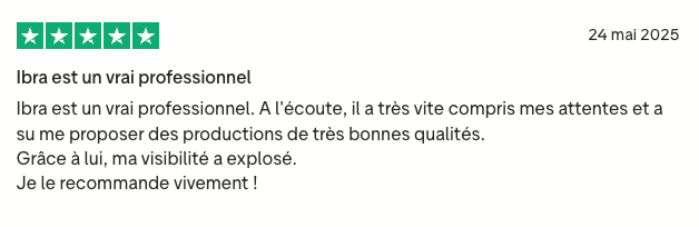 Avis client Trustpilot 5 étoiles